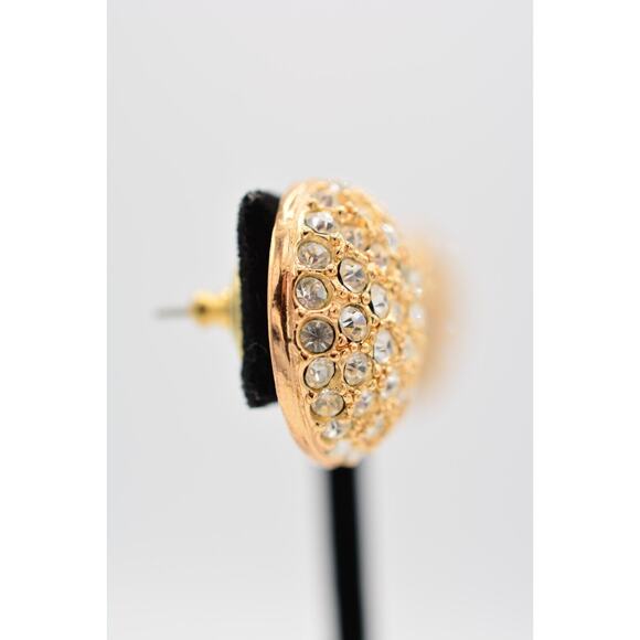 Roman Vintage Earrings Gold Rhinestone Crystal Round Ball Signed 1980s Bin1 - Picture 8 of 12